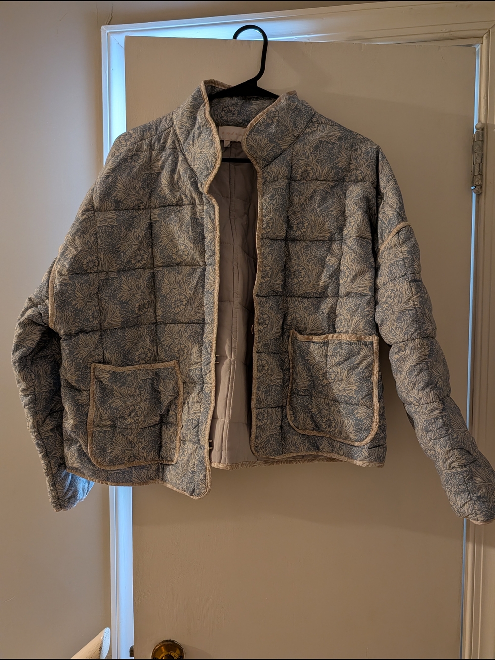 Entro Light Blue Floral Quilted Jacket with Cream Trim